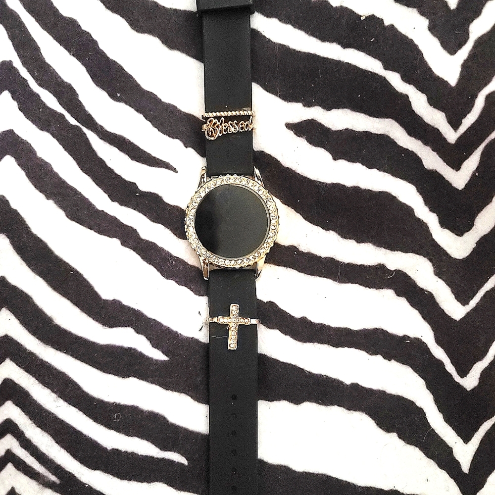 Rhinestone Bezel LED Watch - Black